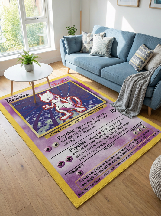 Mewtwo Trading Card Floor Rug